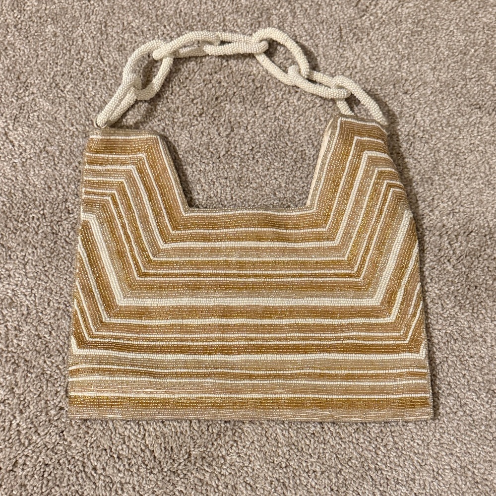Anthropologie Tan and Cream Geometric Clutch